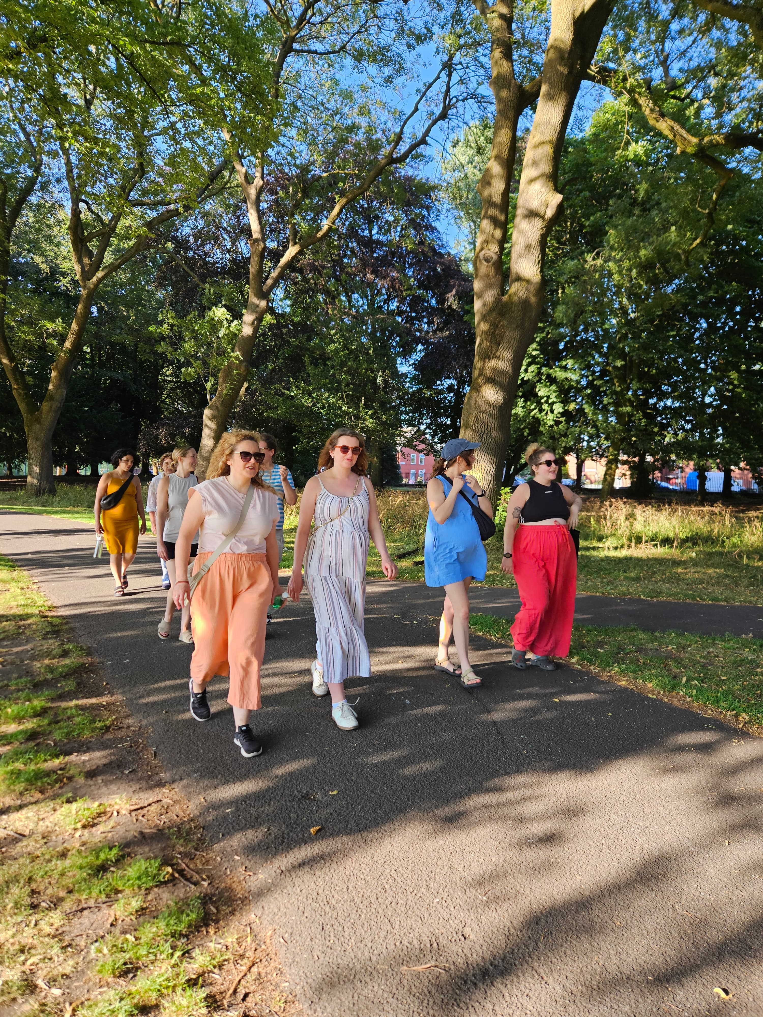 Group of pregnant women walking together at Bumps in the Park